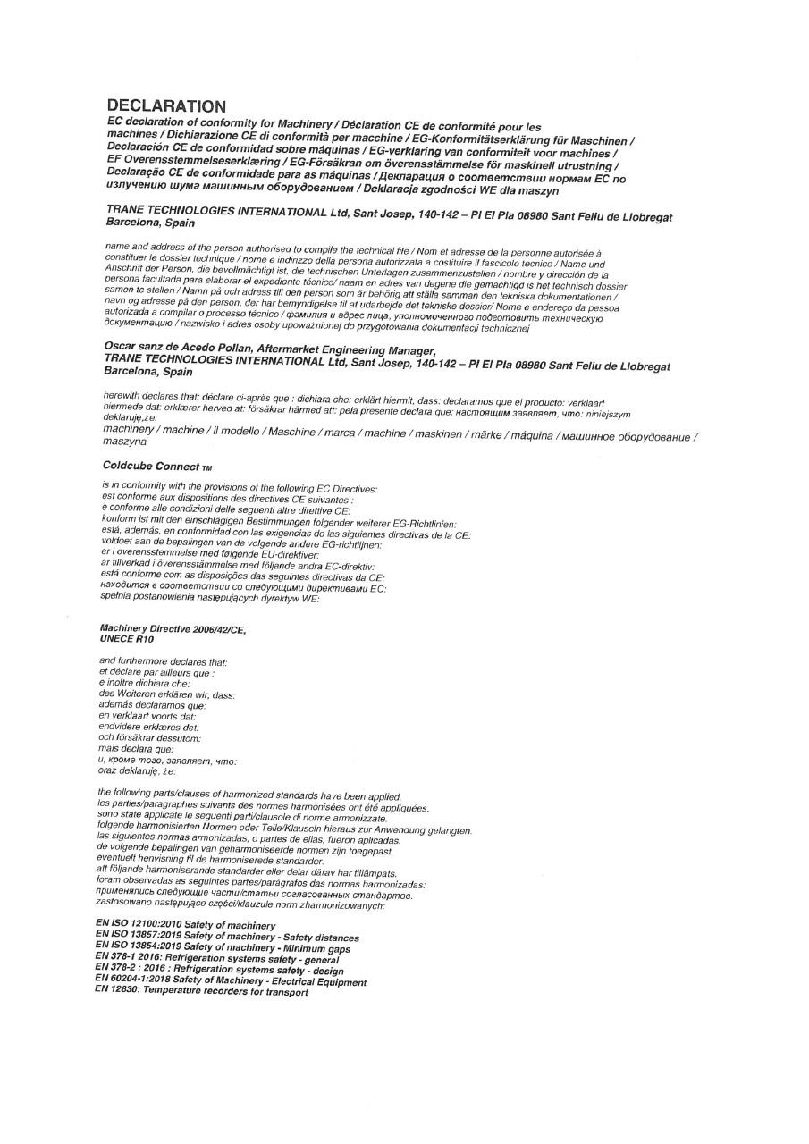 Declaration of Conformance Cold Cube