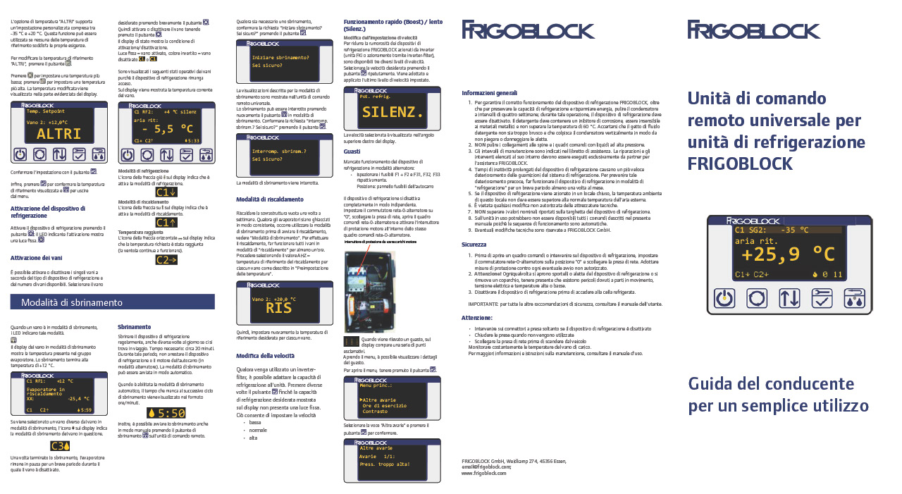 Guida del conducente pour la FrigoBlock Unità di comando remoto universale