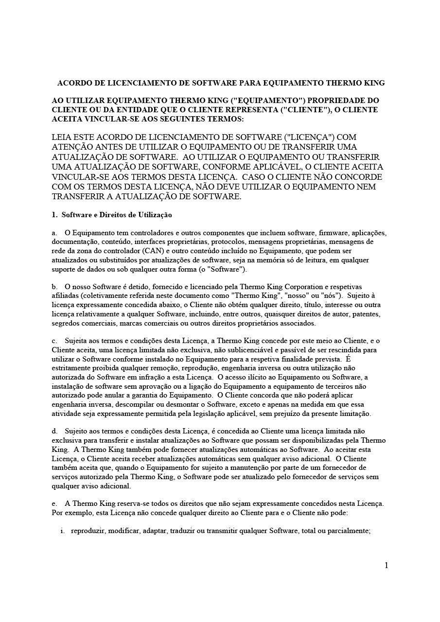 ACORDO DE LICENCIAMENTO DE SOFTWARE PARA EQUIPAMENTO THERMO KING