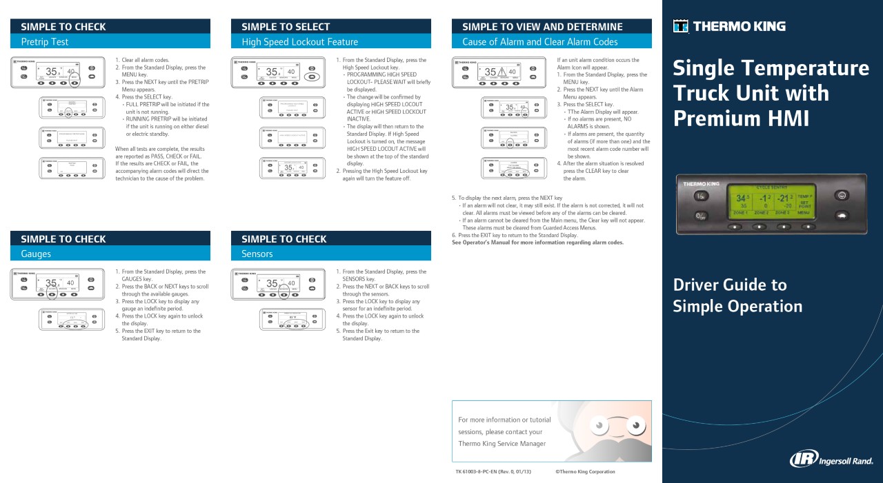 Drivers Guide Single Temperature Truck with Premium HMI