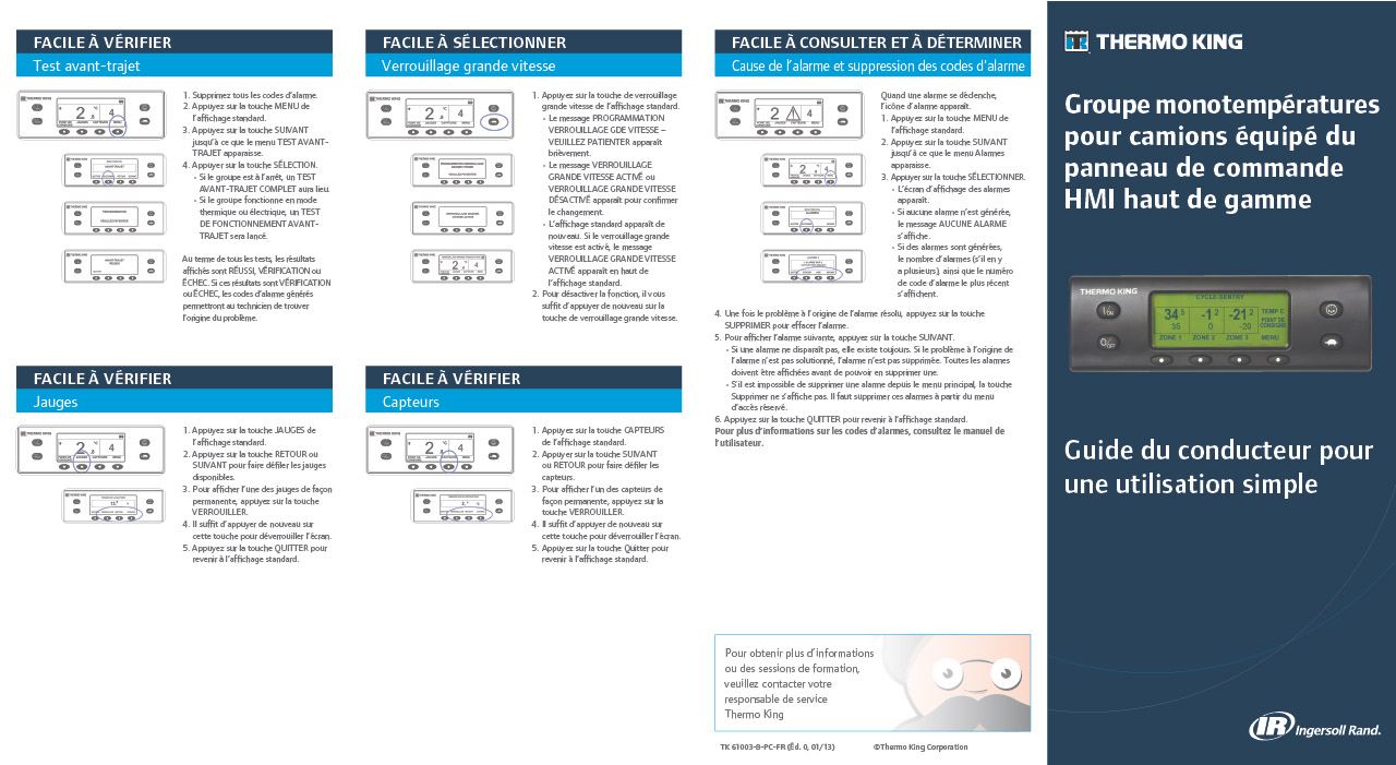 Guide du conducteur pour groupe monotempératures pour camions équipé du panneau de commande HMI premium