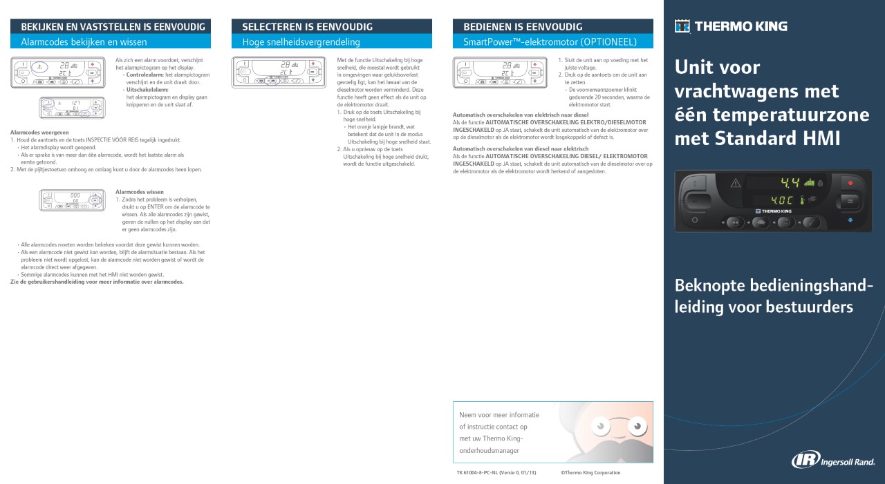 Chauffeurshandleiding voor vrachtwagens met één temperatuurzones met standard HMI